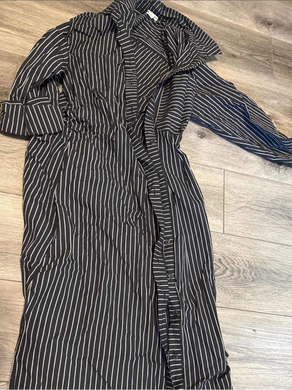 a new day Black Dress with White Pinstripes — Long Sleeve Shirt Dress